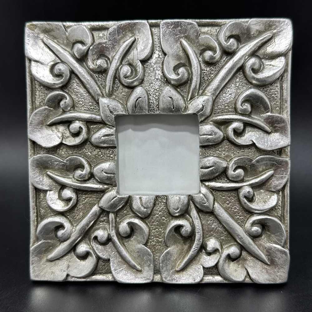 Ornate Silver Tone Resin Picture Photo Frame Embossed Floral 4.75” Photo 1.5”